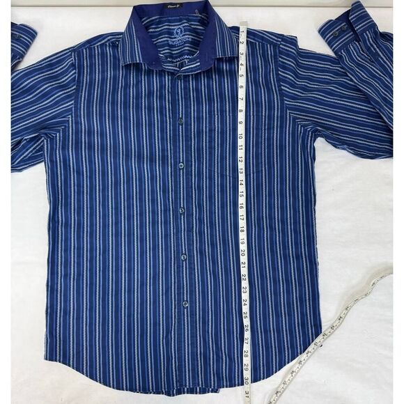 Bugatchi Uomo Dress Shirt Button Down Stripes Blue Twee Men's Large - Picture 4 of 10